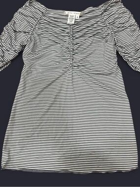 Max Studio Black & White Ruched Striped Knit Top